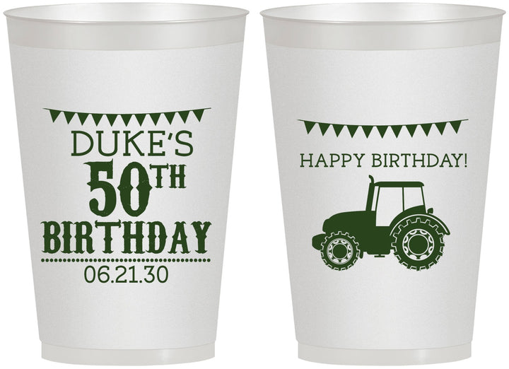 Personalized Birthday 12 oz Frosted Cups - 50th Tractor | 20005