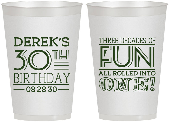 Personalized Birthday 12 oz Frosted Cups - 30th Three Decades Of Fun | 20020