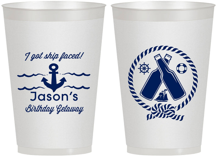 Personalized Birthday 12 oz Frosted Cups - Ship Faced Nautical | 20024