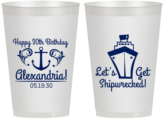 Personalized Birthday 12 oz Frosted Cups - 30th Shipwrecked | 20026
