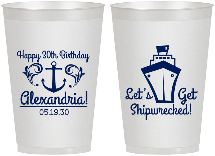 Personalized Birthday 12 oz Frosted Cups - 30th Shipwrecked | 20026