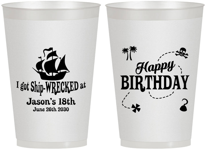 Personalized Birthday 12 oz Frosted Cups - 18th Shipwrecked | 20028