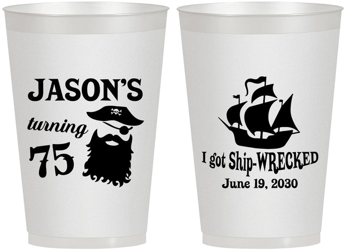 Personalized Birthday 12 oz Frosted Cups - 75th Shipwrecked | 20029