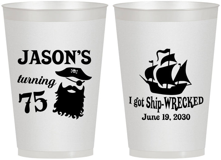 Personalized Birthday 12 oz Frosted Cups - 75th Shipwrecked | 20029
