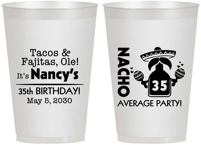 Personalized Birthday 12 oz Frosted Cups - 35th Nacho Average Party | 20036