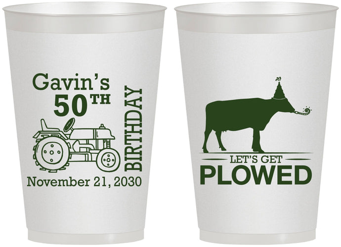 Personalized Birthday 12 oz Frosted Cups - 50th Lets Get Plowed | 20037