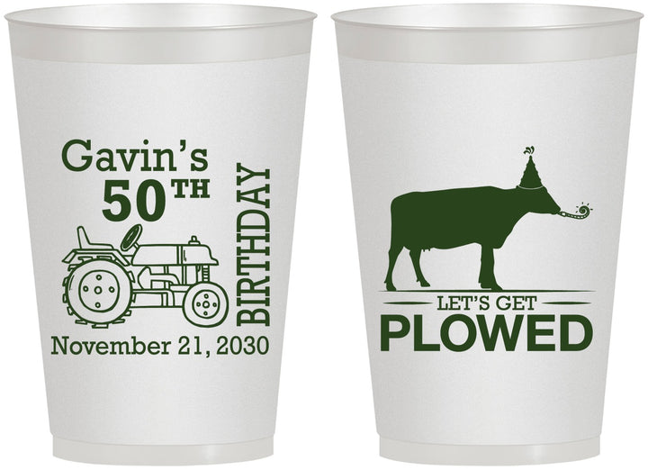 Personalized Birthday 12 oz Frosted Cups - 50th Lets Get Plowed | 20037