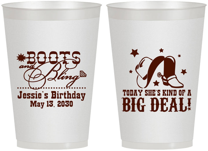Personalized Birthday 12 oz Frosted Cups - Boots And Bling | 20038