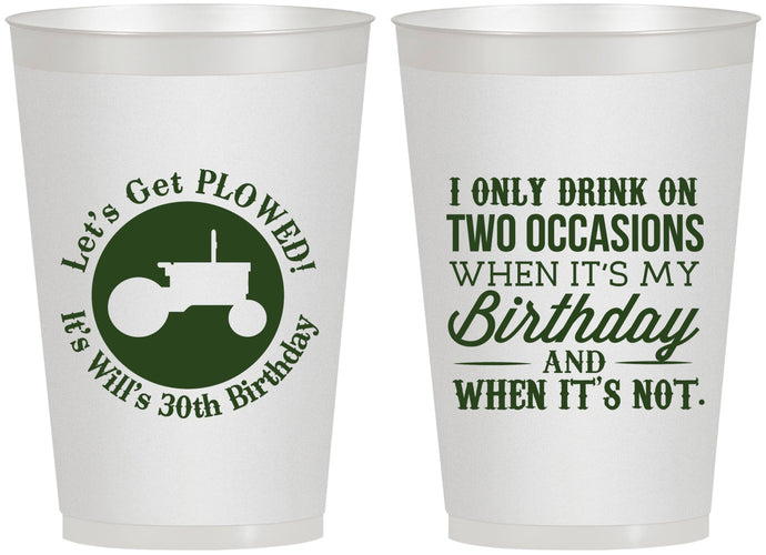Personalized Birthday 12 oz Frosted Cups - 30th Lets Get Plowed | 20039