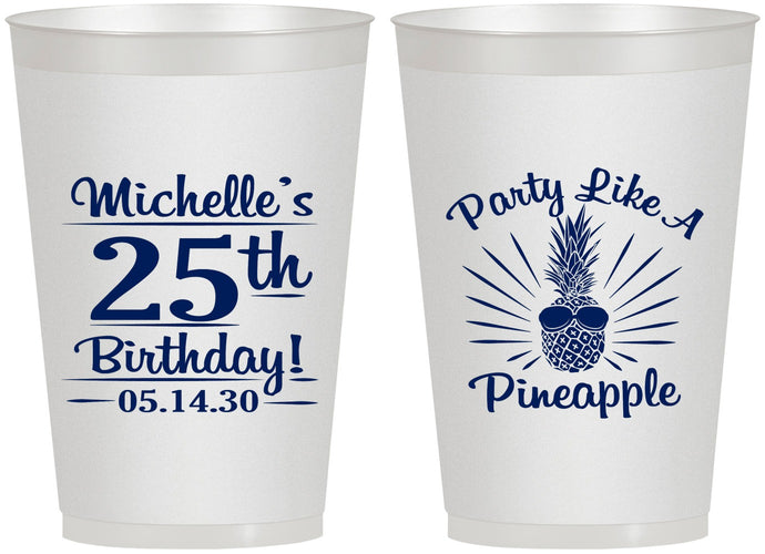 Personalized Birthday 12 oz Frosted Cups - 25th Pineapple | 20043