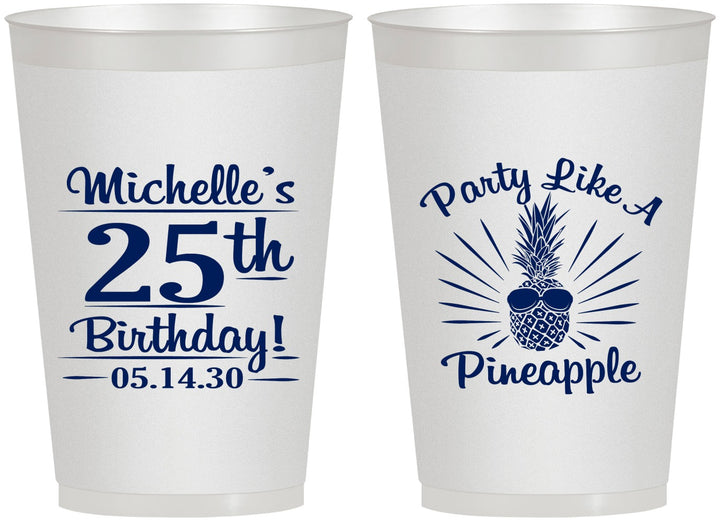 Personalized Birthday 12 oz Frosted Cups - 25th Pineapple | 20043