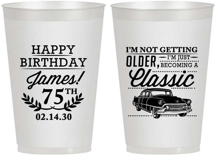 Personalized Birthday 12 oz Frosted Cups - 75th Classic Car | 20055