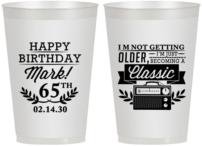 Personalized Birthday 12 oz Frosted Cups - 65th Classic Radio | 20056