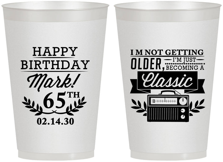 Personalized Birthday 12 oz Frosted Cups - 65th Classic Radio | 20056