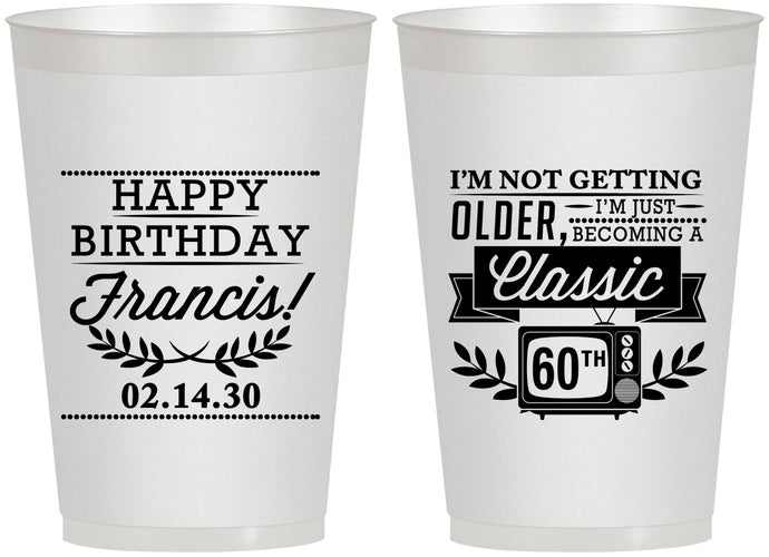 Personalized Birthday 12 oz Frosted Cups - 60th Classic Tv | 20057