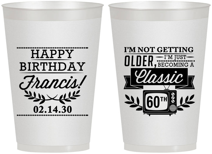 Personalized Birthday 12 oz Frosted Cups - 60th Classic Tv | 20057