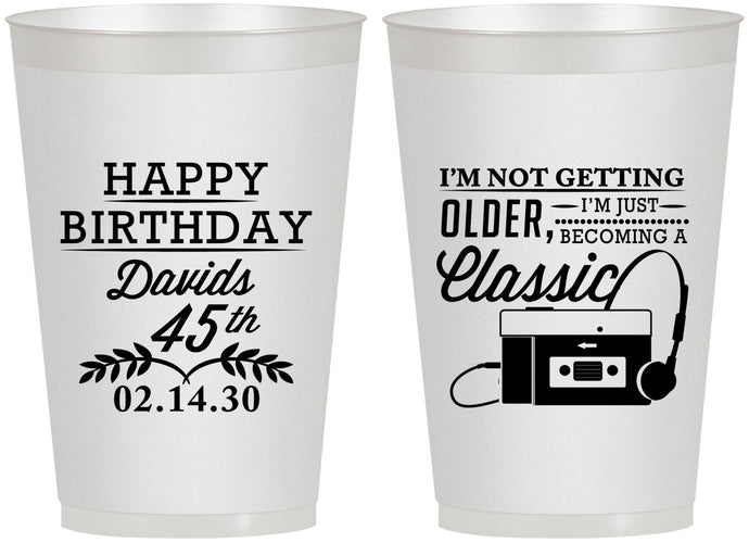 Personalized Birthday 12 oz Frosted Cups - 45th Cassette Tape | 20059