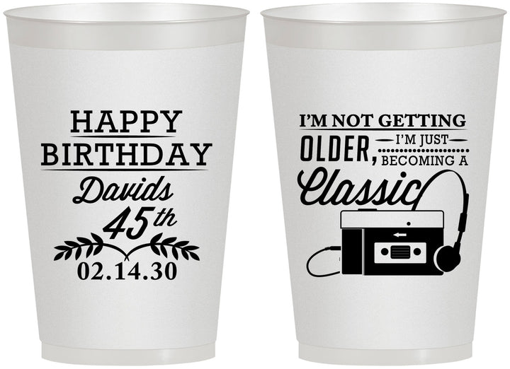 Personalized Birthday 12 oz Frosted Cups - 45th Cassette Tape | 20059