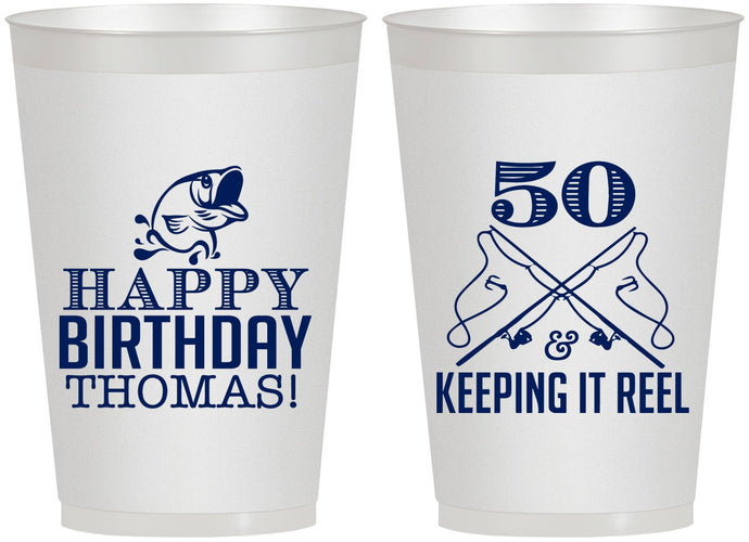 Personalized Birthday 12 oz Frosted Cups - 50th Keeping It Reel | 20066