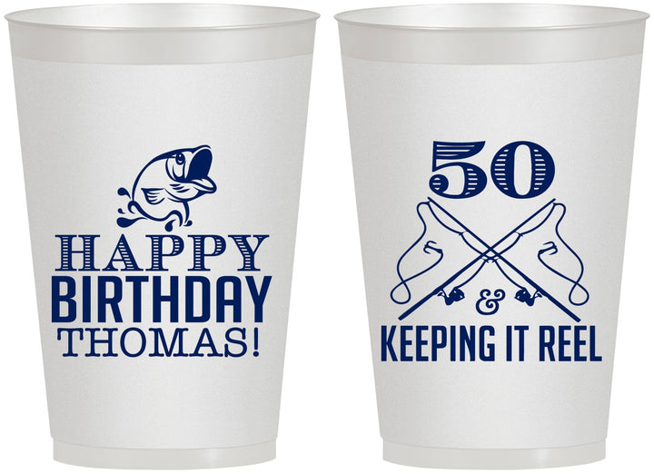Personalized Birthday 12 oz Frosted Cups - 50th Keeping It Reel | 20066