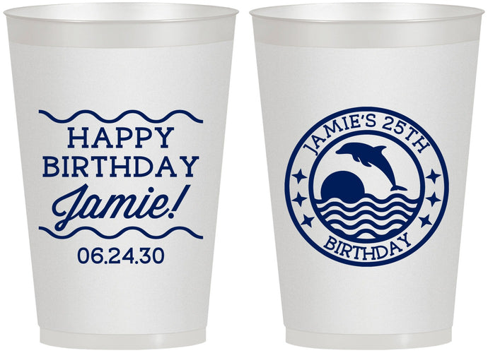 Personalized Birthday 12 oz Frosted Cups - 25th Dolphins | 20077