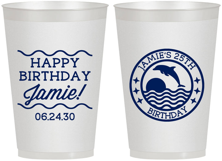 Personalized Birthday 12 oz Frosted Cups - 25th Dolphins | 20077