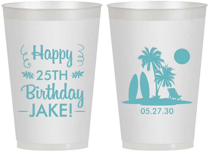 Personalized Birthday 12 oz Frosted Cups - 25th Beach | 20079