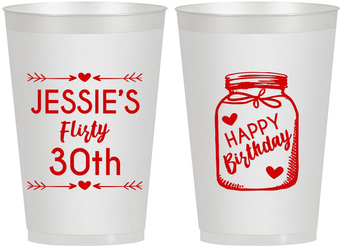 Personalized Birthday 12 oz Frosted Cups - 30th Flirty At Thirty | 20087