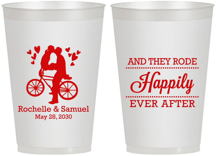Personalized Wedding 12 oz Frosted Cups - Happily Ever After Bicycle | 201