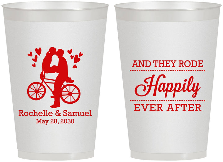 Personalized Wedding 12 oz Frosted Cups - Happily Ever After Bicycle | 201