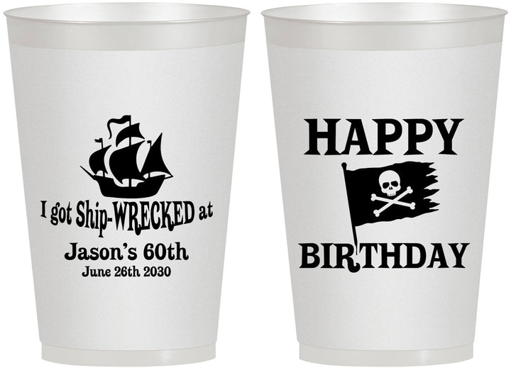 Personalized Birthday 12 oz Frosted Cups - 60th Pirate | 20106