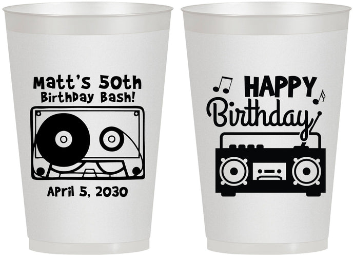 Personalized Birthday 12 oz Frosted Cups - 50th Cassette Tape | 20117
