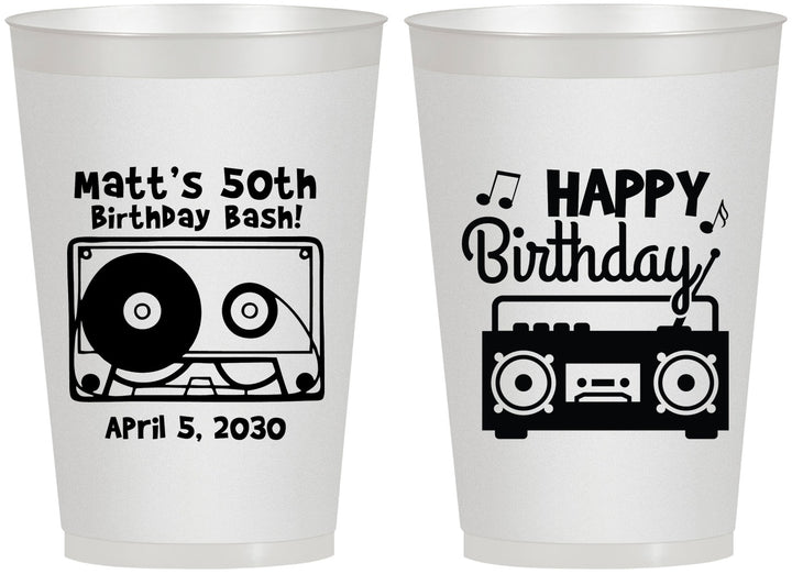 Personalized Birthday 12 oz Frosted Cups - 50th Cassette Tape | 20117
