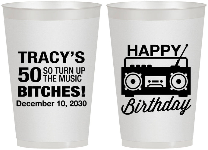 Personalized Birthday 12 oz Frosted Cups - 50th Cassette Tape | 20118