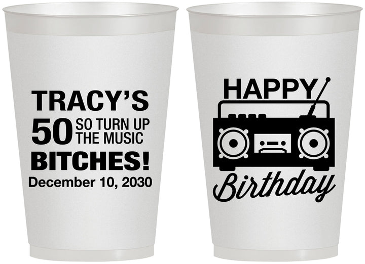 Personalized Birthday 12 oz Frosted Cups - 50th Cassette Tape | 20118