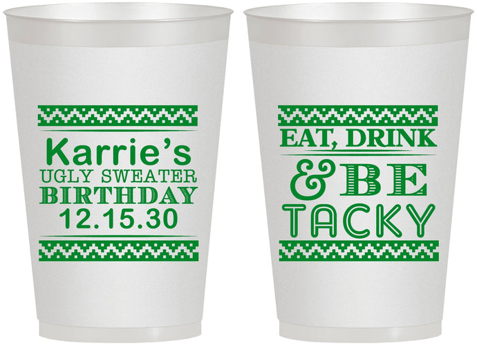 Personalized Birthday 12 oz Frosted Cups - Christmas Eat Drink Tacky | 20137