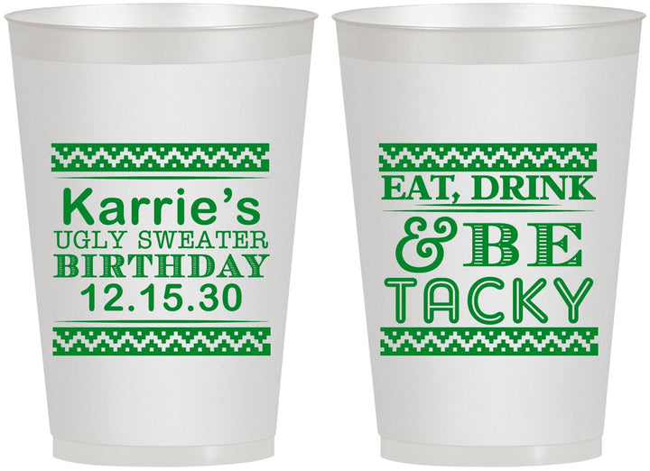 Personalized Birthday 12 oz Frosted Cups - Christmas Eat Drink Tacky | 20137