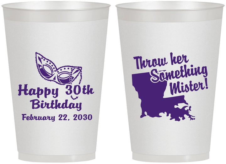 Personalized Birthday 12 oz Frosted Cups - 30th Mardi Gras | 20146