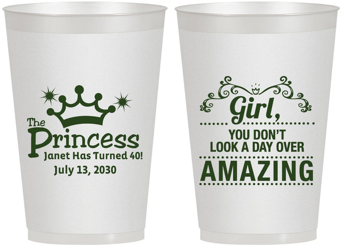 Personalized Birthday 12 oz Frosted Cups - 40th Princess | 20152