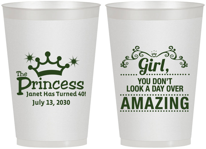 Personalized Birthday 12 oz Frosted Cups - 40th Princess | 20152