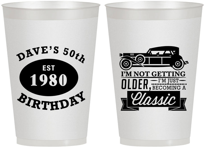 Personalized Birthday 12 oz Frosted Cups - 50th Classic Car | 20156