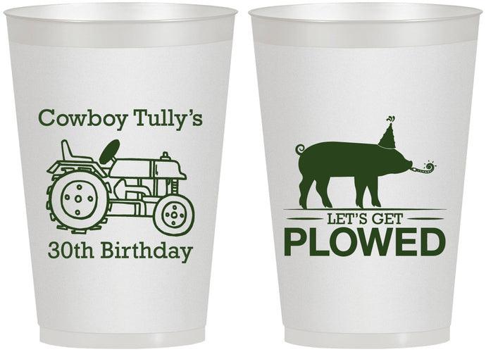Personalized Birthday 12 oz Frosted Cups - 30th Get Plowed | 20166