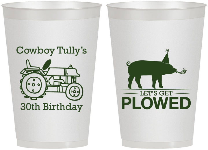 Personalized Birthday 12 oz Frosted Cups - 30th Get Plowed | 20166