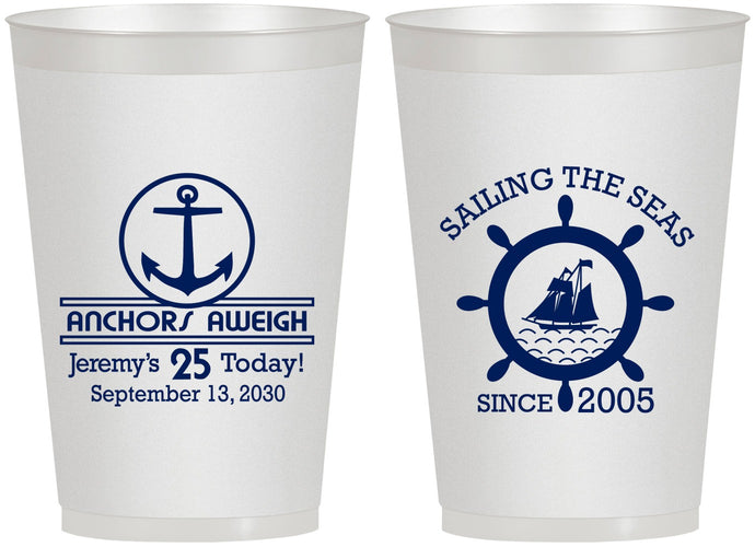 Personalized Birthday 12 oz Frosted Cups - 25th Nautical | 20168