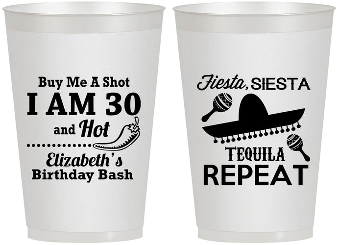 Personalized Birthday 12 oz Frosted Cups - 30th Fiesta Siesta Tequila | 20177