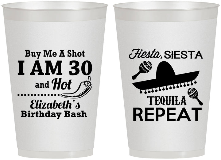 Personalized Birthday 12 oz Frosted Cups - 30th Fiesta Siesta Tequila | 20177