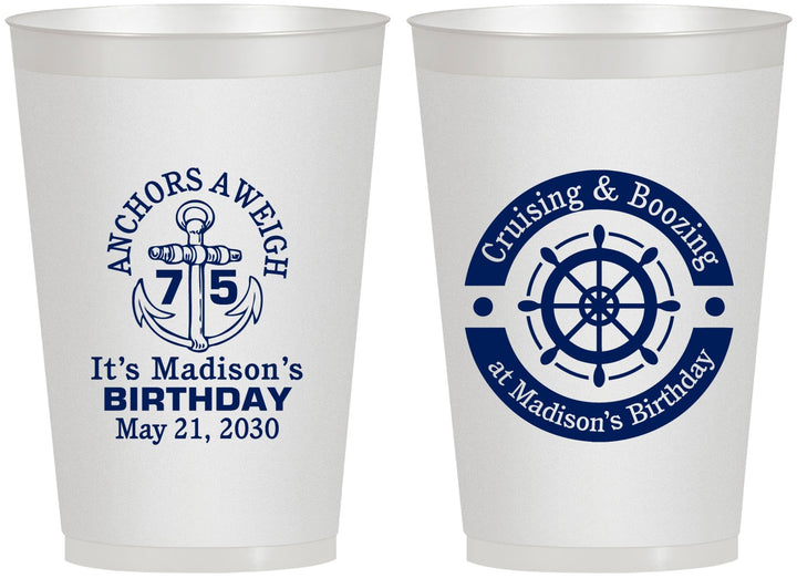 Personalized Birthday 12 oz Frosted Cups - 75th Nautical | 20178