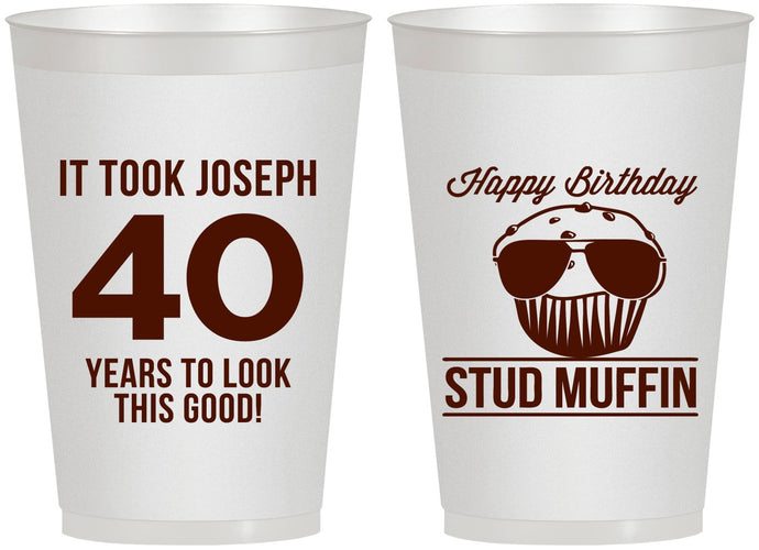 Personalized Birthday 12 oz Frosted Cups - 40th Stud Muffin | 20183