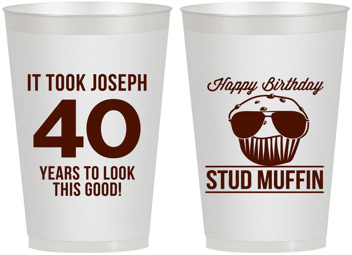 Personalized Birthday 12 oz Frosted Cups - 40th Stud Muffin | 20183