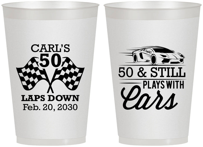 Personalized Birthday 12 oz Frosted Cups - 50th Race Car | 20187